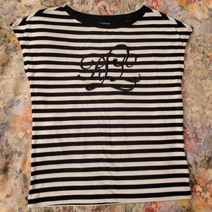 LAUREN Ralph Lauren Women's Cotton Top, White with Black Stripes, Size M